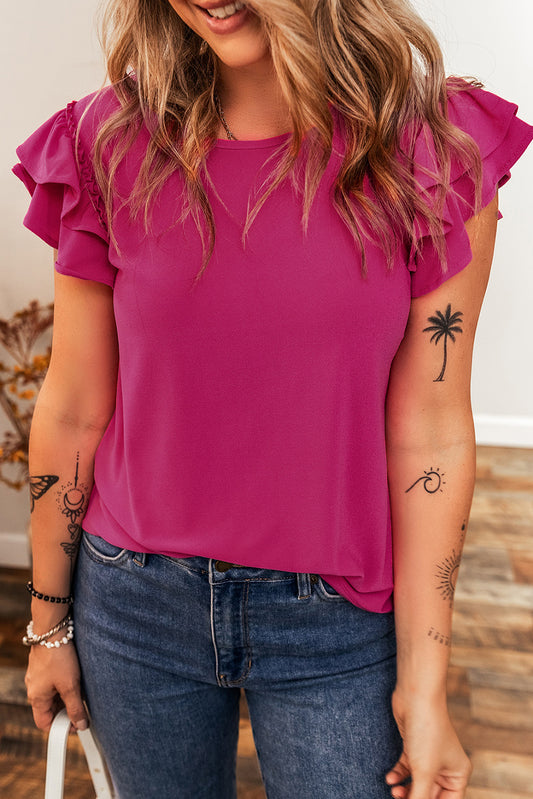 Rose Red Ruffle Sleeve Blouse RTS