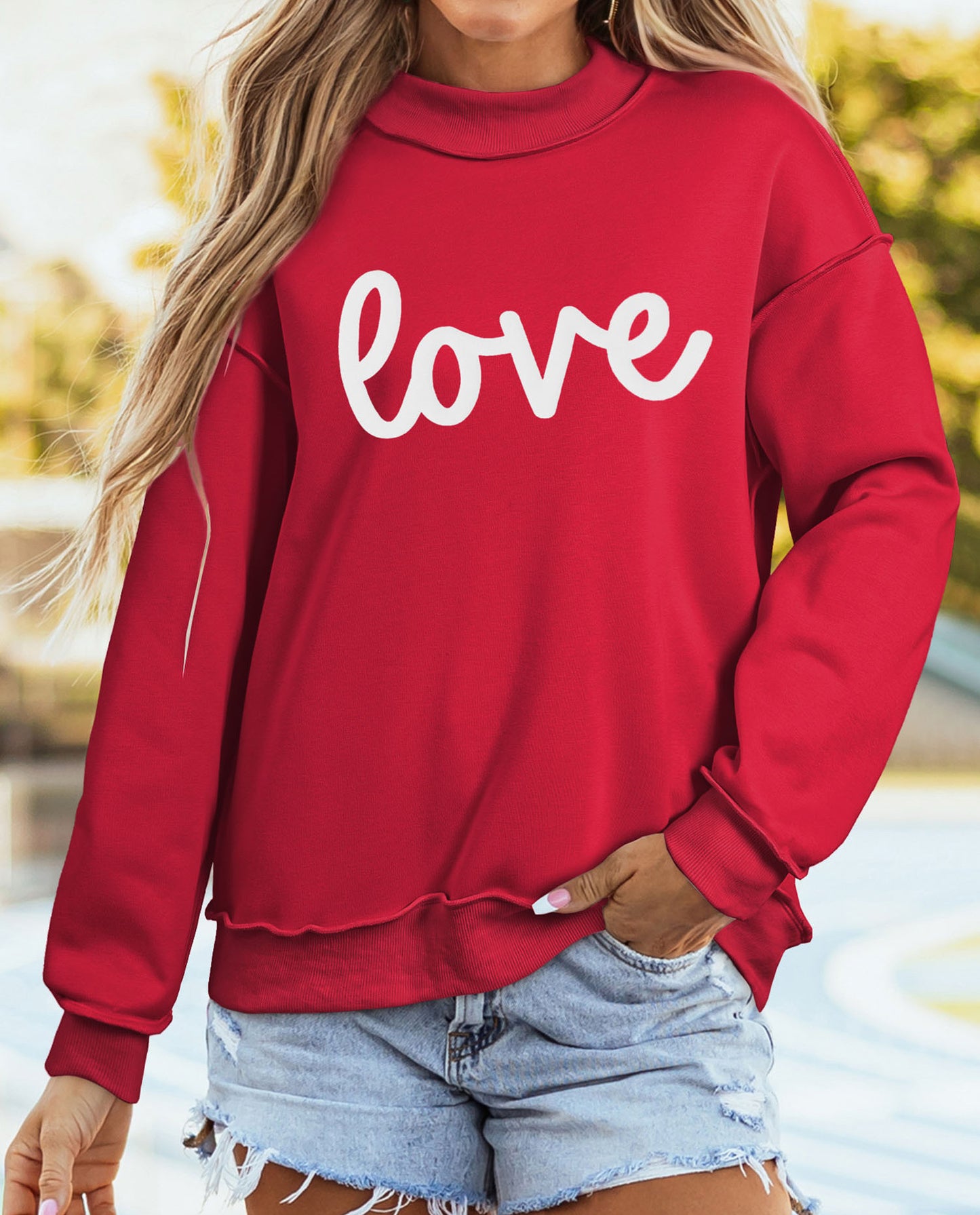 Red Love Mock Neck Sweatshirt New RTS