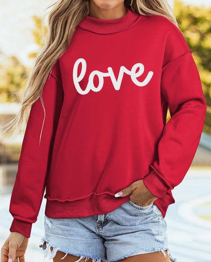 Red Love Mock Neck Sweatshirt New RTS