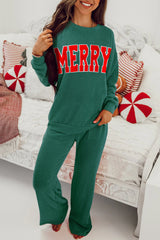 Green Corded "MERRY" Long Sleeve Pants Set