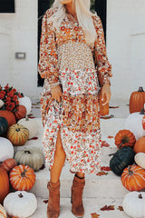 Khaki Floral Ruffled Midi