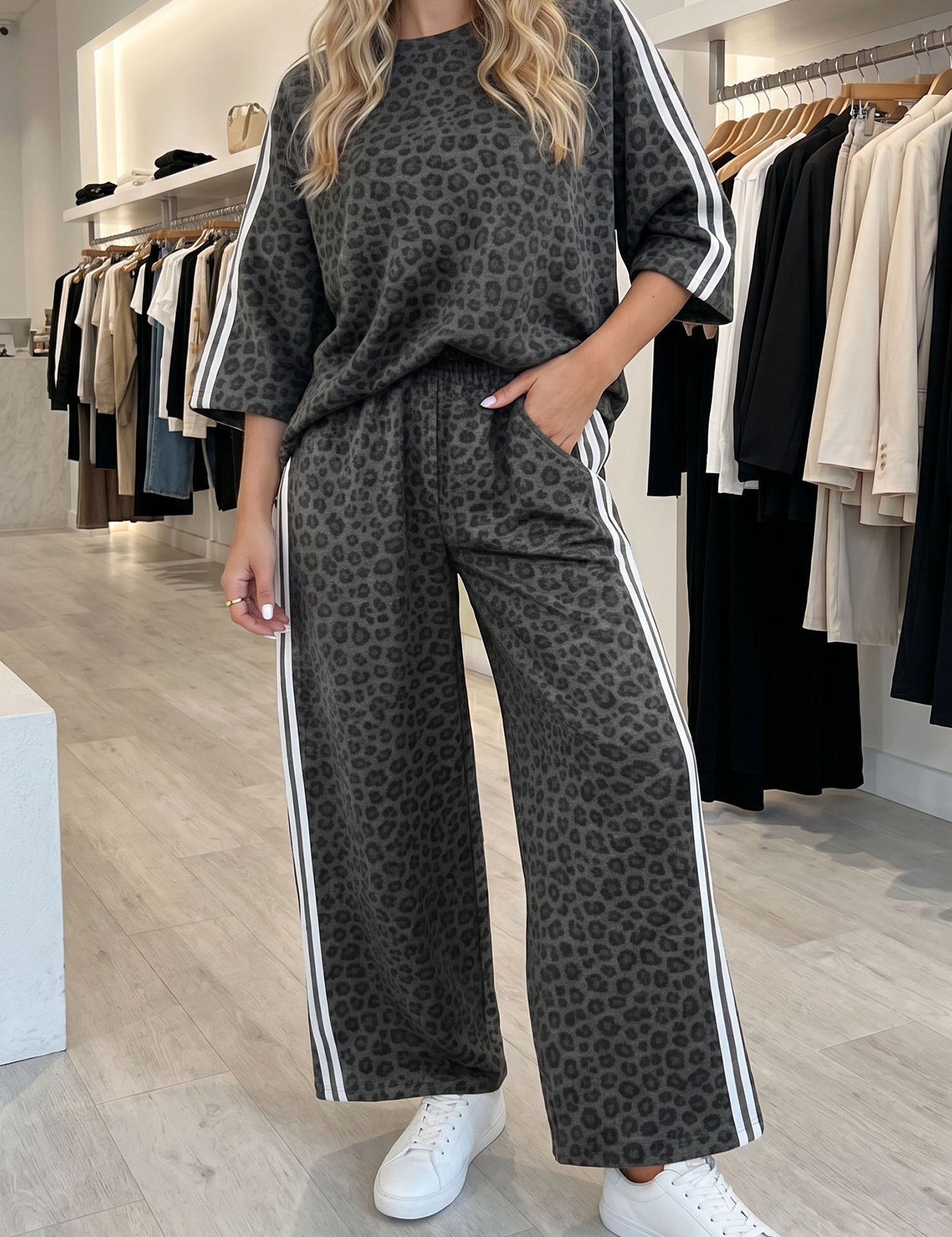 Leopard Varsity Stripe Pant Set