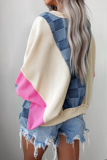 Checkered Denim Patchwork Sweatshirt RTS