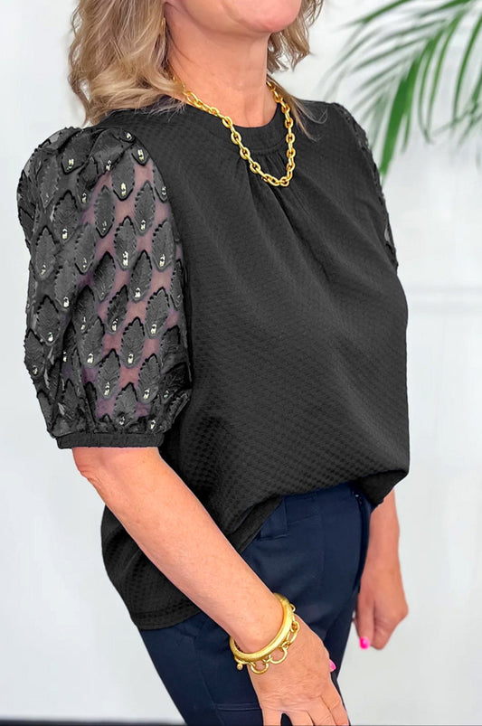 Black Feather Textured Blouse FB