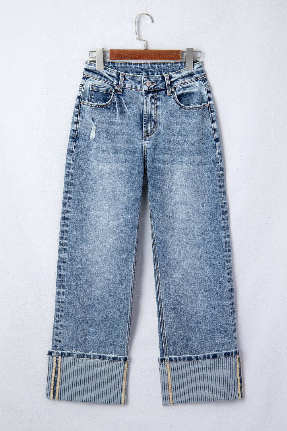 Cuffed Straight Loose Jeans