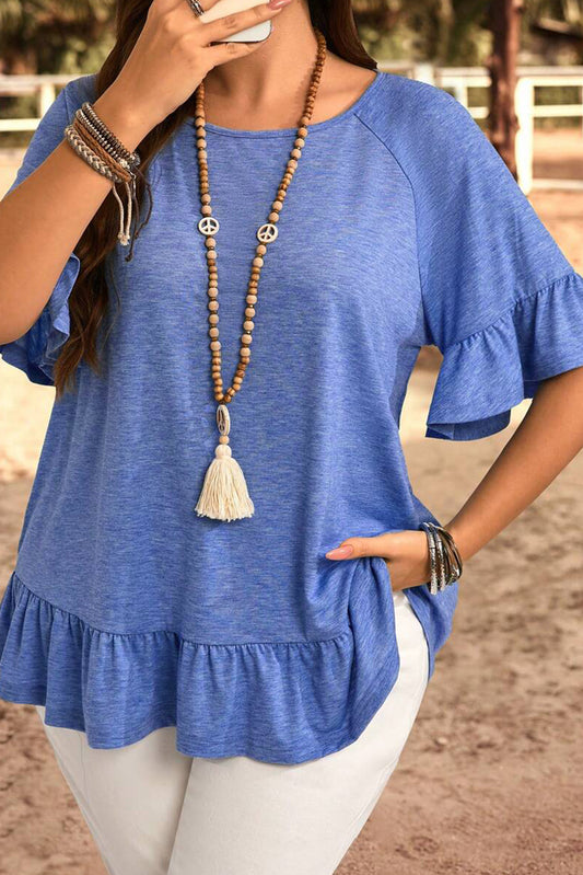 Blue Ruffled Plus Size Blouse RTS