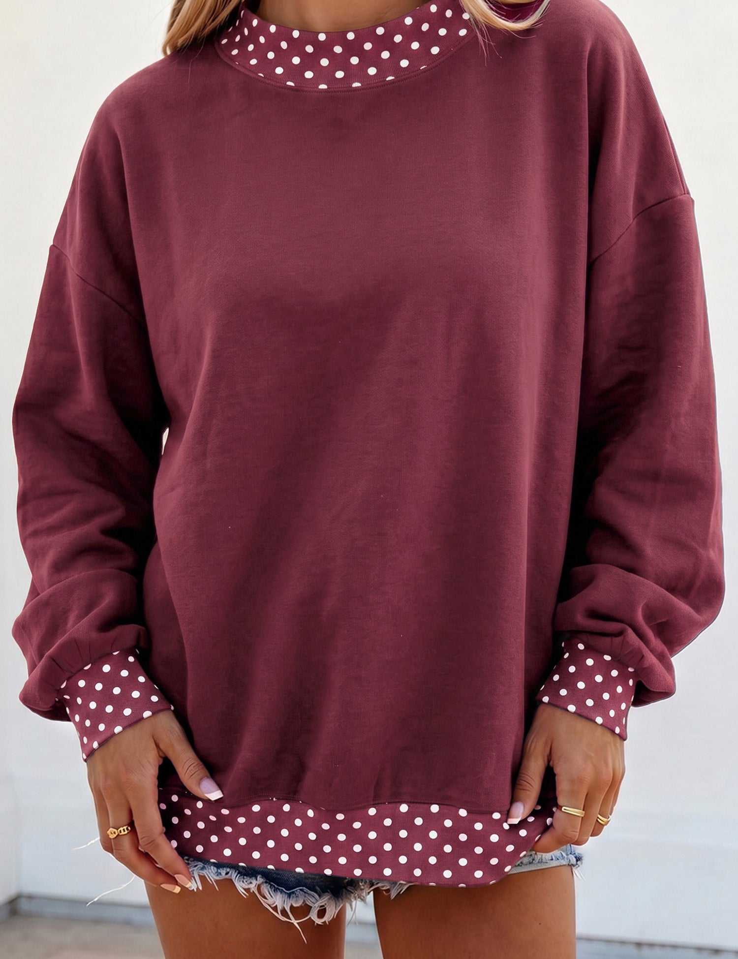 Polka Dot Trim Sweatshirt