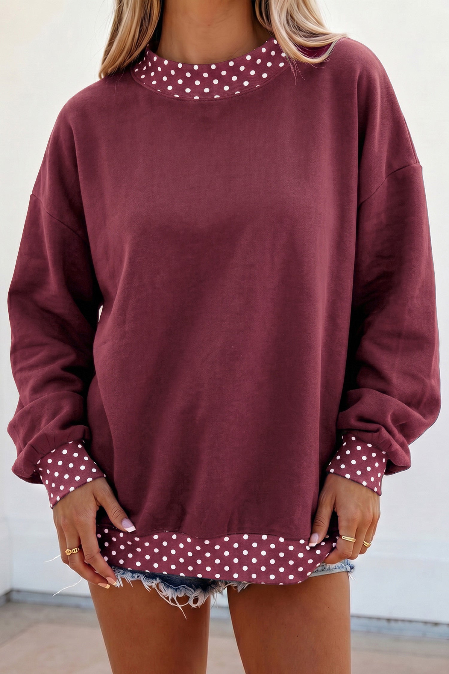 Polka Dot Trim Sweatshirt