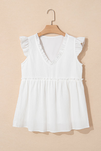 White Textured Ruffled Sleeve Top RTS