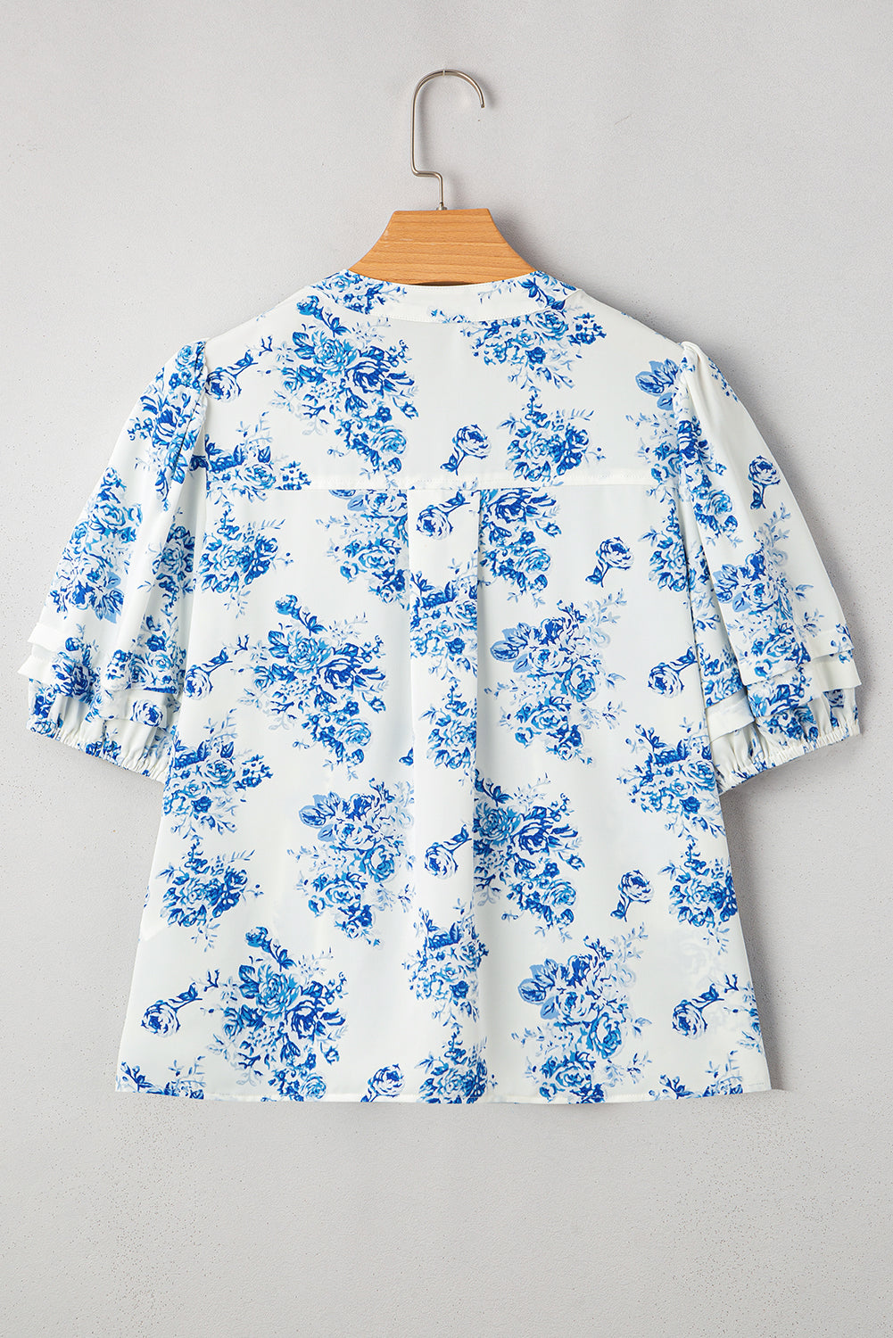 Blue Floral Pleated Blouse