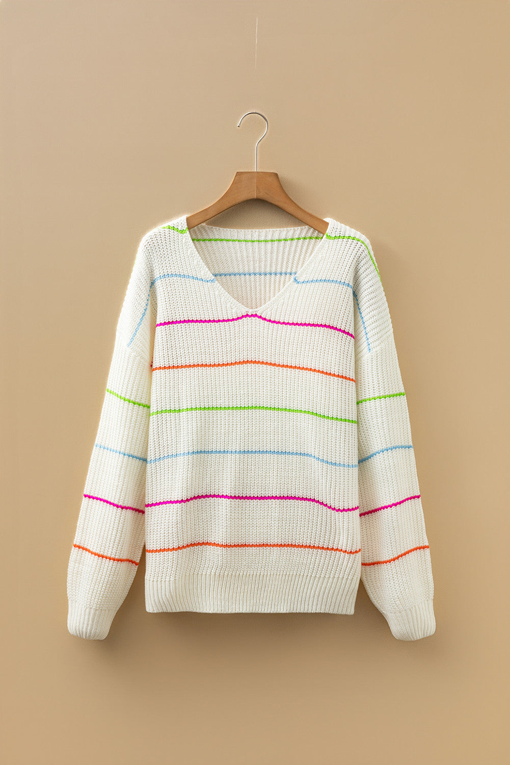 White Colorful Stripe Baggy Sweater