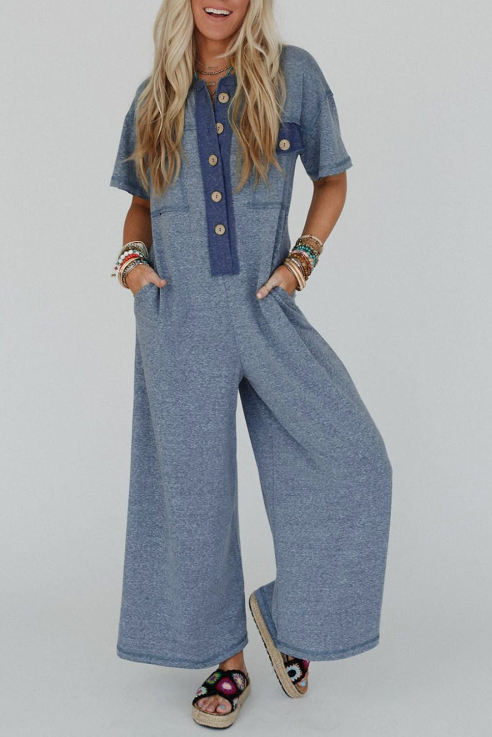 Blue Button Jumpsuit