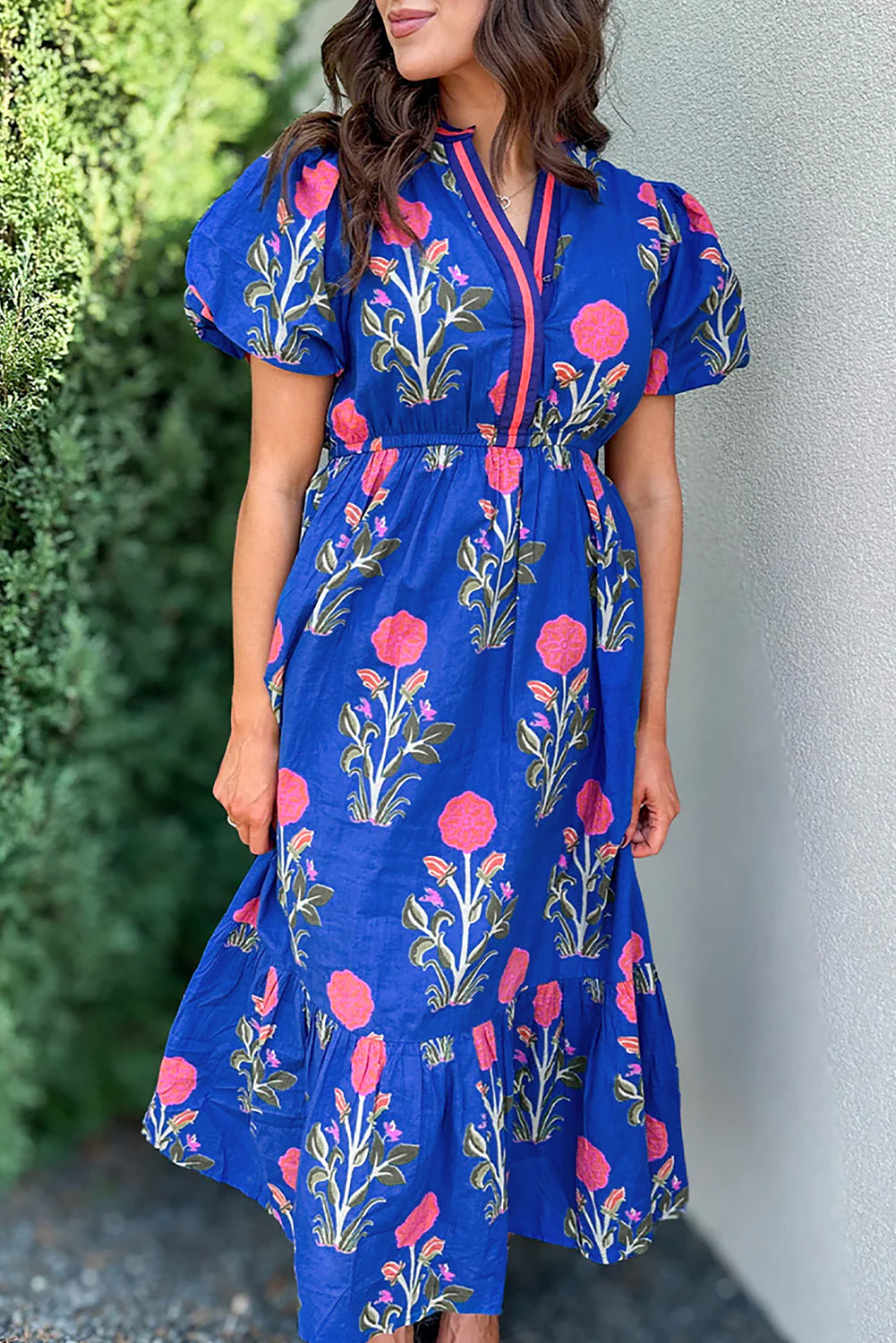 Sky Blue Floral Puff Maxi Dress RTS