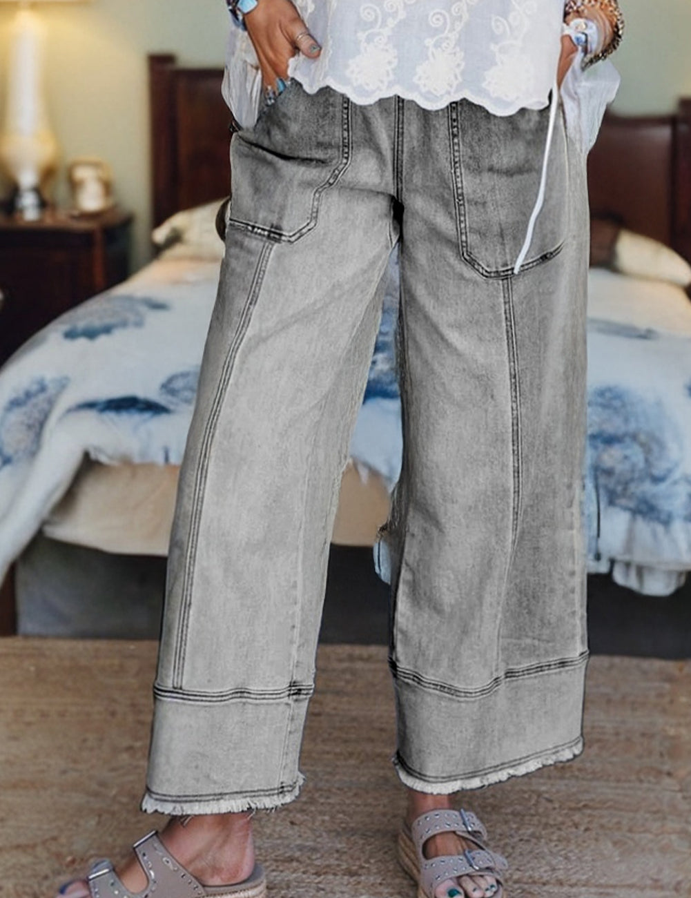 Seam-Detail Raw Hem Pants