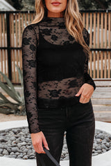 Black Floral Mesh Top Full Run RTS