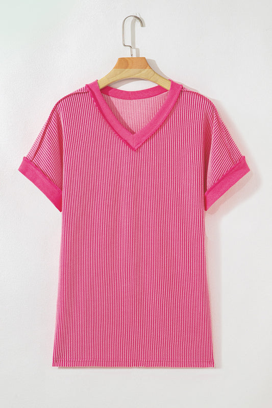 Rose Ribbed Casual Top