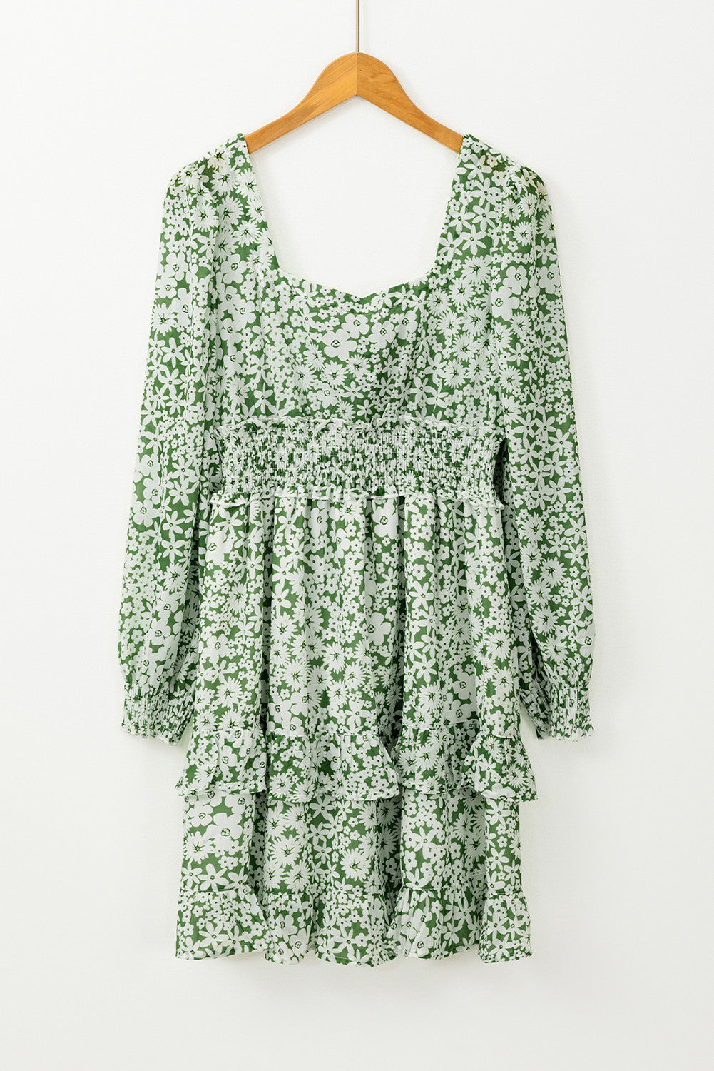 Green Floral Shirred Dress Full Run RTS