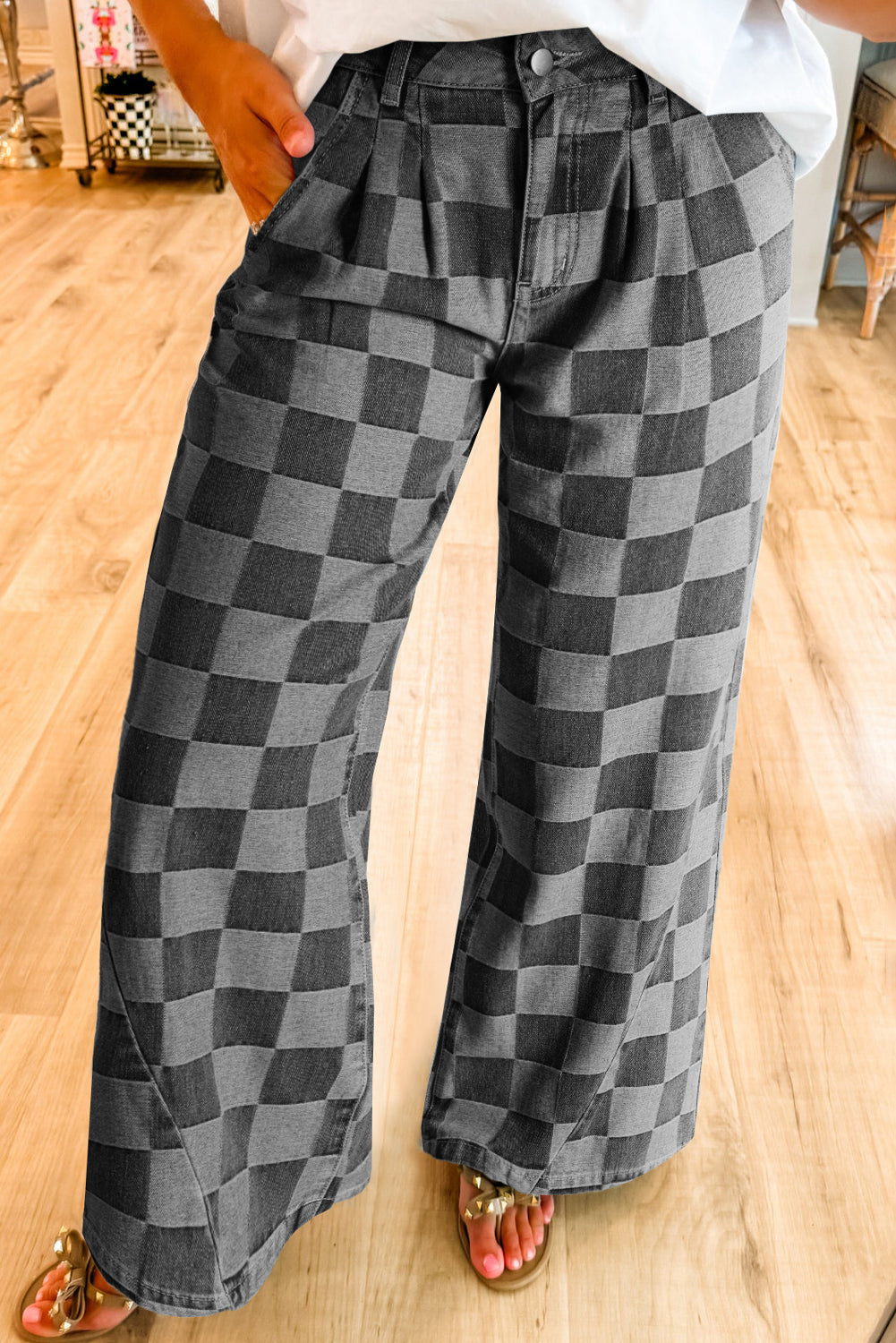 Grey Checkered Jeans RTS