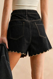 Black Relaxed Scallop Denim Bottoms