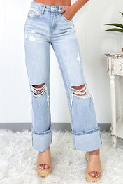 Light Wash Distressed Flare Jeans