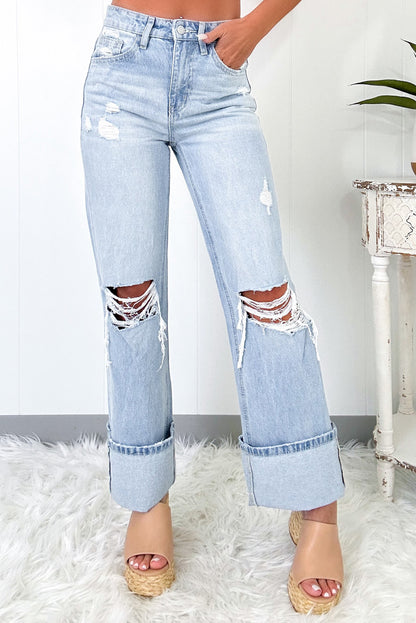 Light Wash Distressed Flare Jeans OOTD