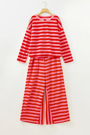 Red Stripe Pullover Pants Set