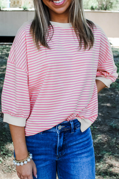 Pink Stripe Drop Shoulder Top RTS