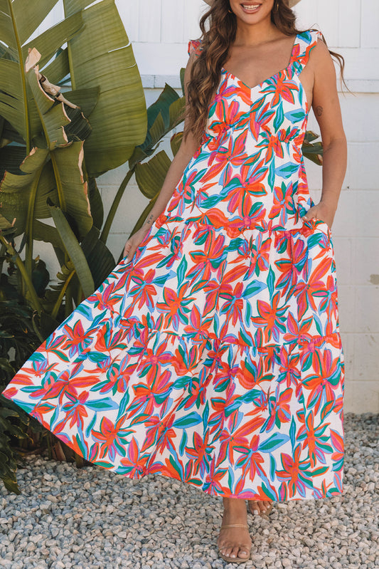 Red Boho V Neck Maxi FB