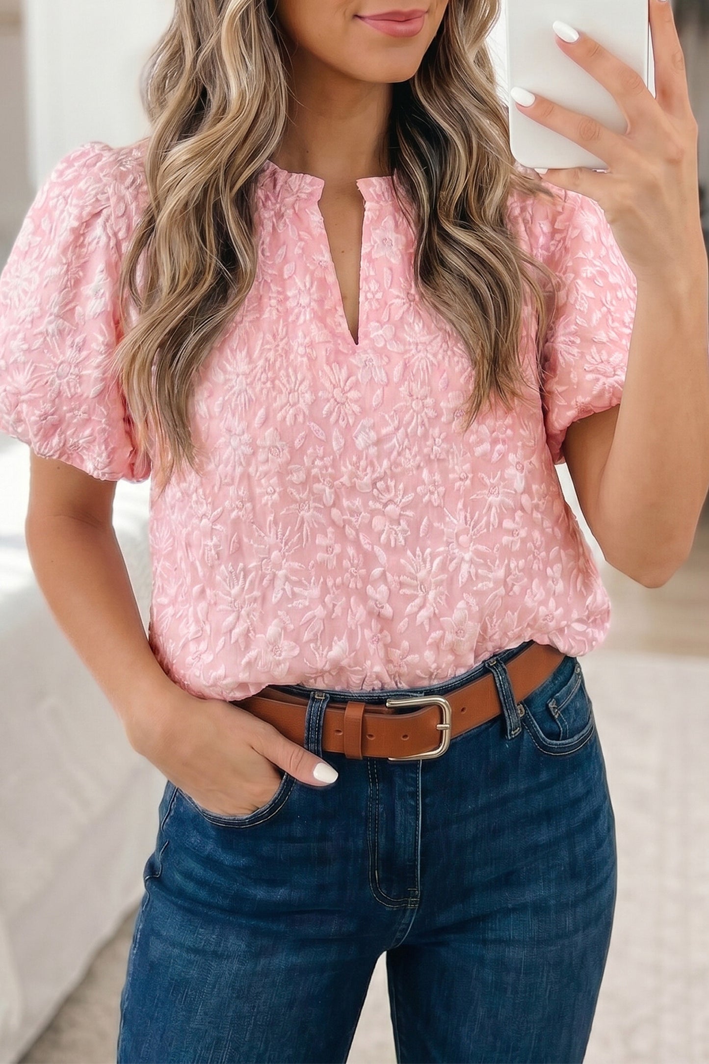 Floral Textured Puff Blouse New RTS