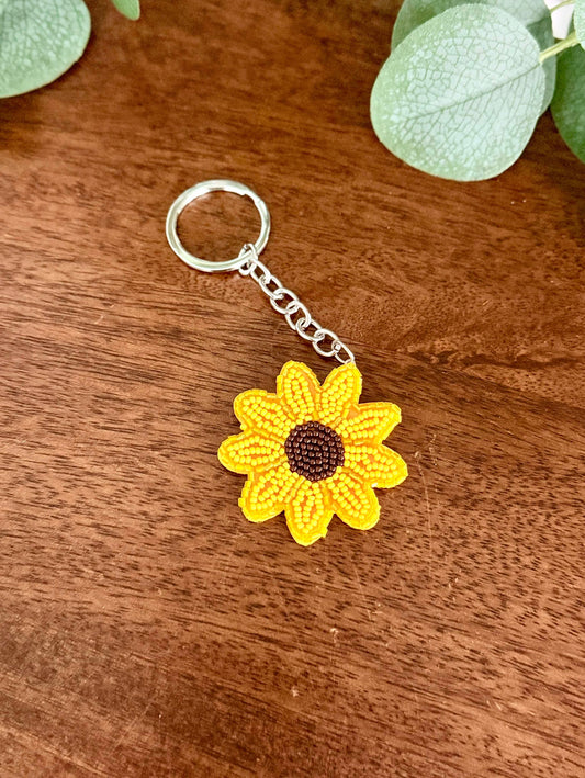 Beaded Sunflower Keychain RTS