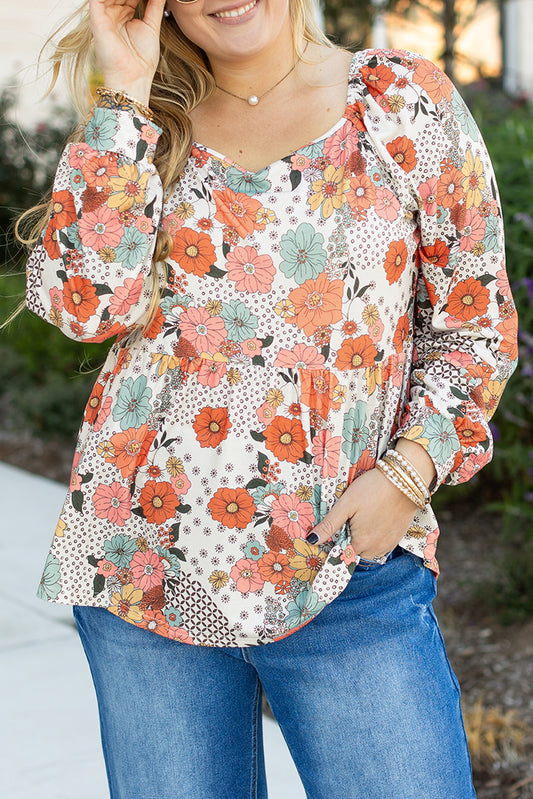 Flower Print Peplum Top FB