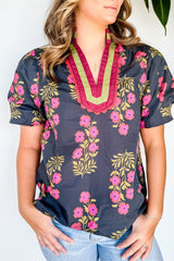Black Floral Plus Blouse RTS