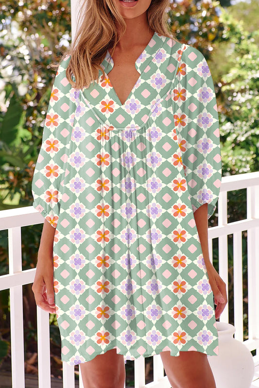 Green Geometric Floral Dress FB