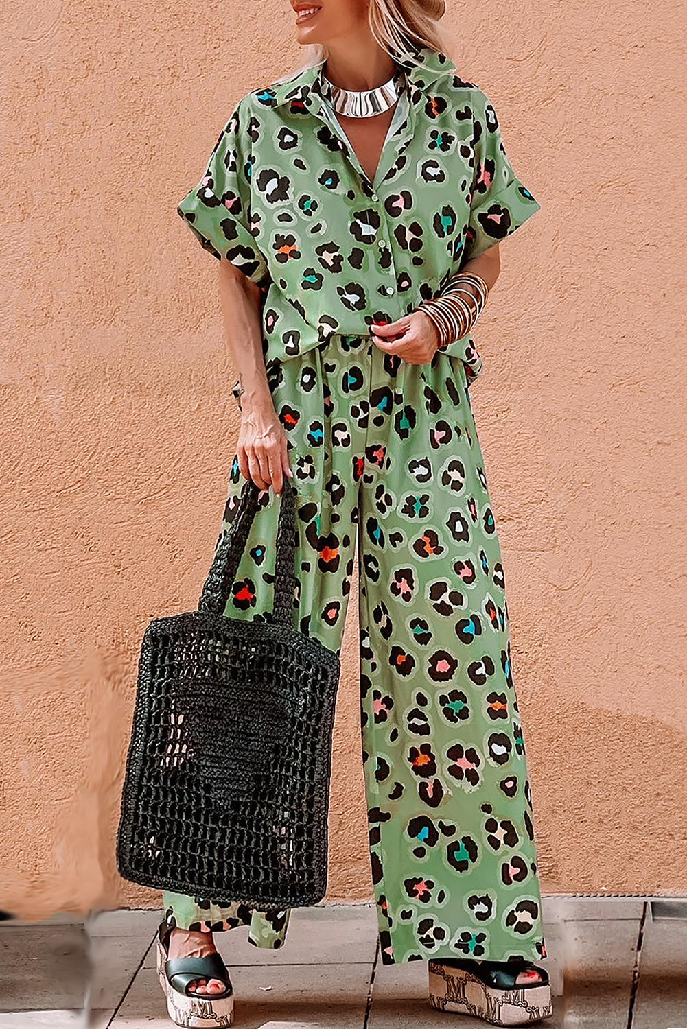 Green Leopard Wide Leg Set