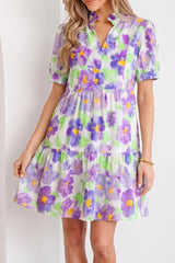 Purple Floral Ruffle Mini Dress RTS