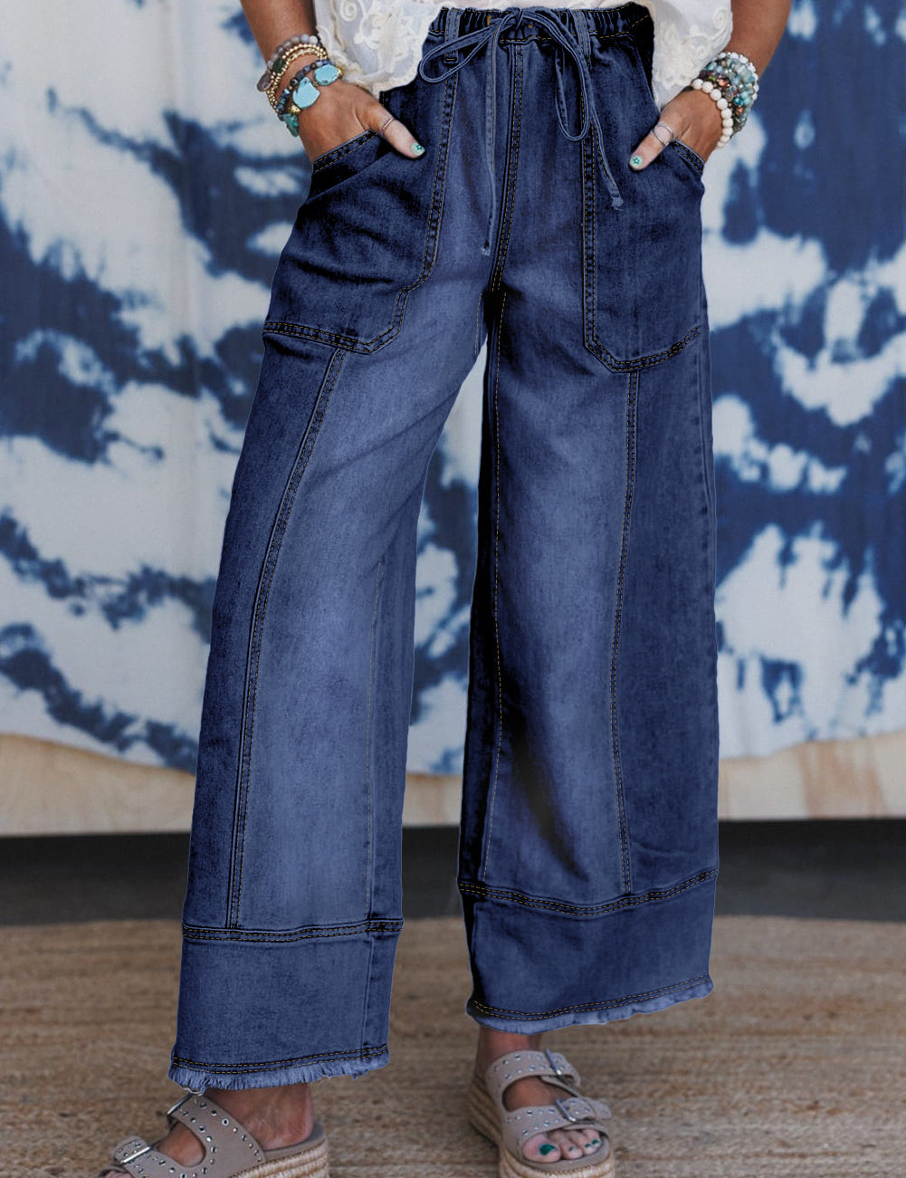 Seam-Detail Raw Hem Pants