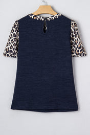 Navy Leopard Sleeve Top Full Run RTS