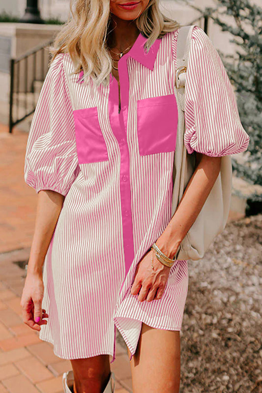 Stripe Pocket Button Dress New RTS