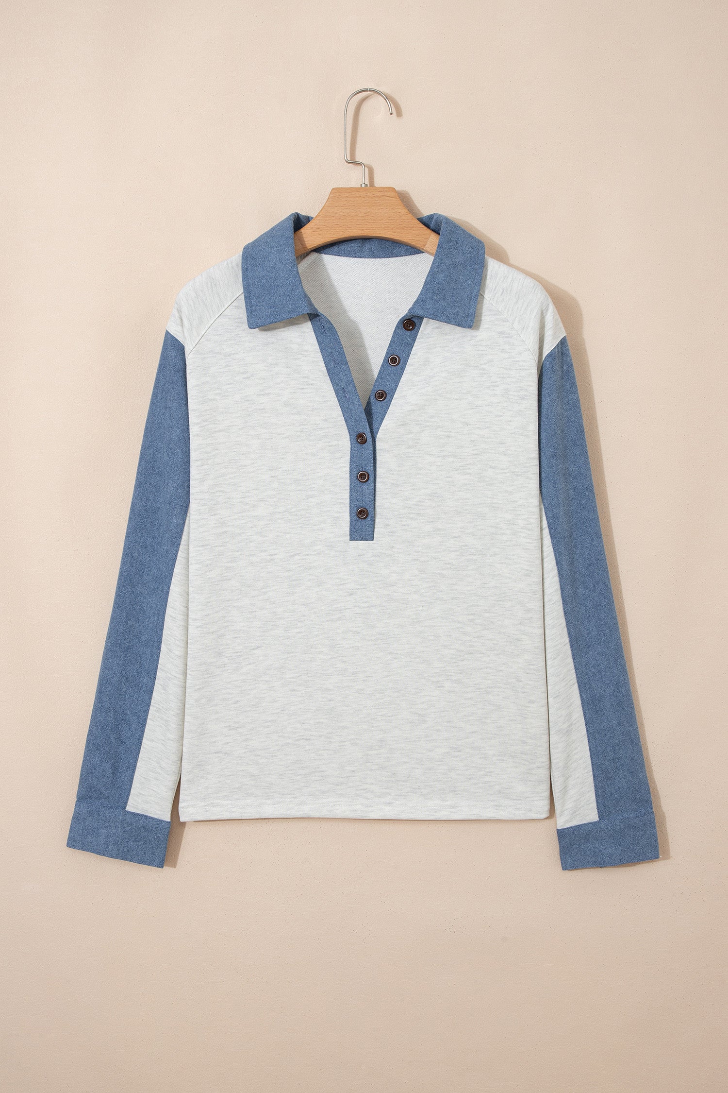Grey Denim Buttoned Polo Top