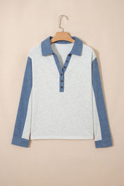 Grey Denim Buttoned Polo Top