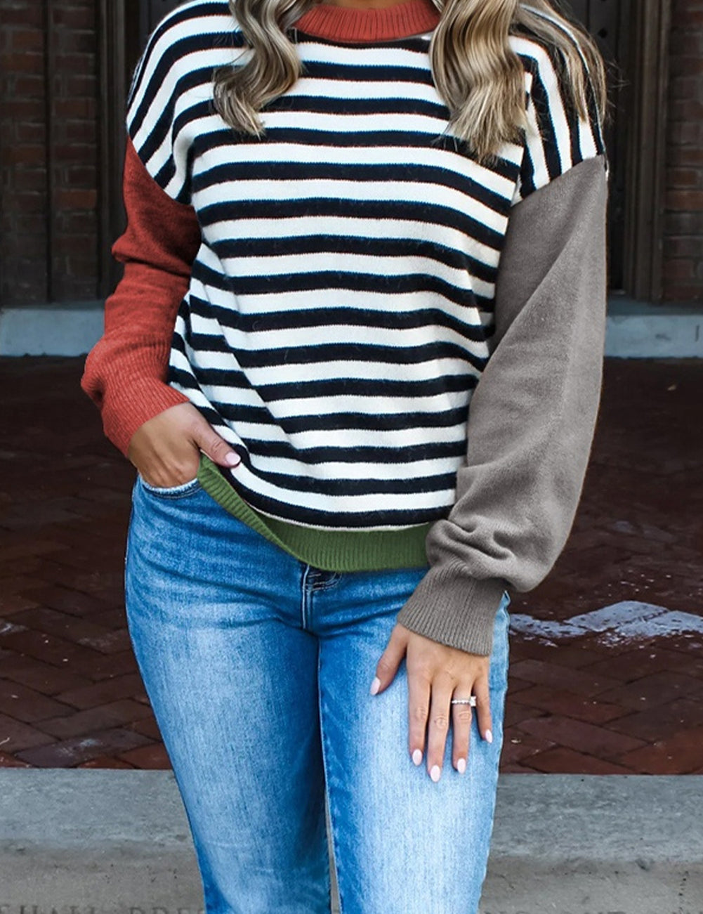 Colorblock Stripe Panel Sweater