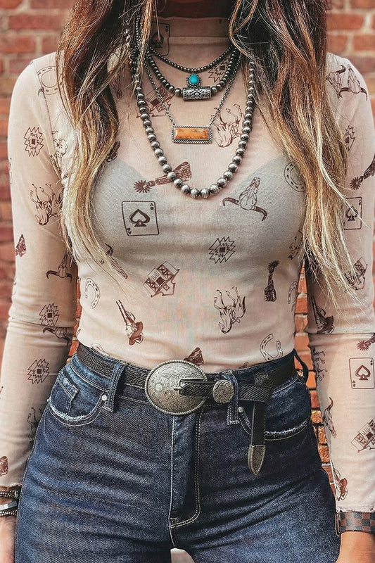 Western Print Mesh Top NEW RTS