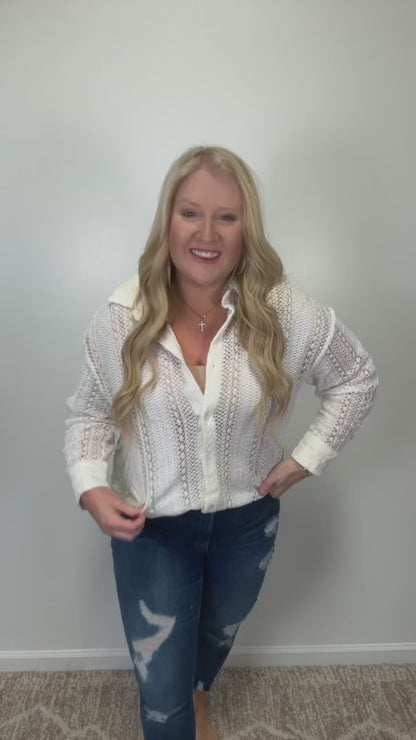 White Crochet Button Up Shirt June.